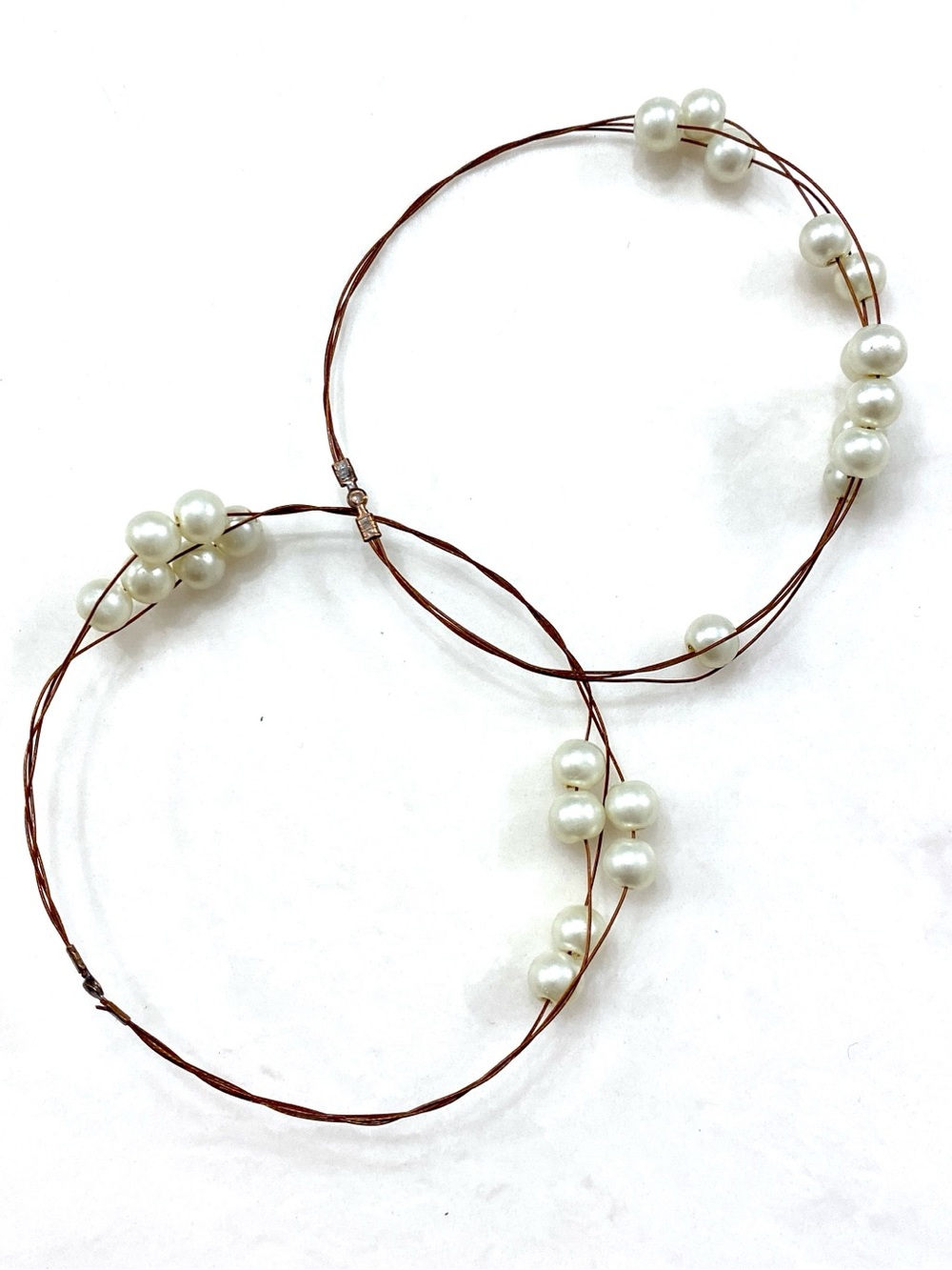 Pearl Accent Brown Wire Bracelet Duo Delicate